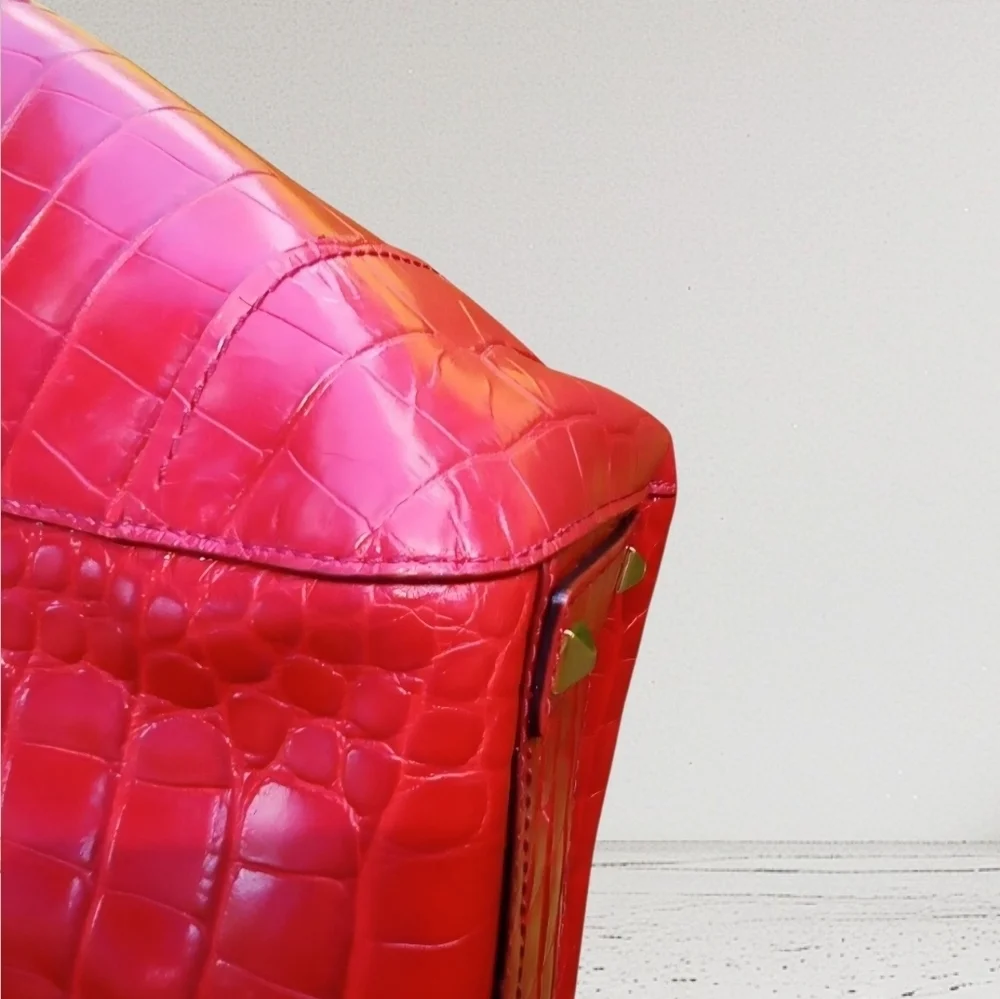 Kate Spade Red Croc-Embossed Leather Satchel Tote Bag
